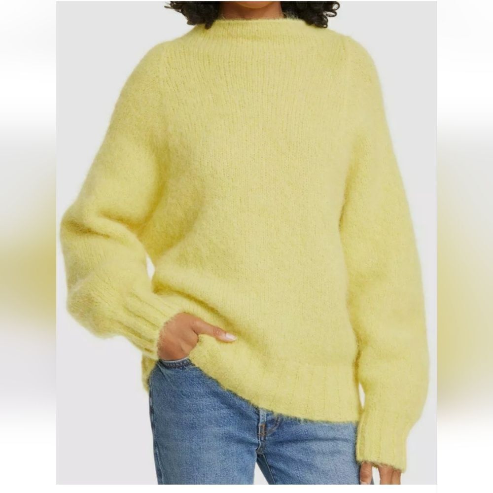 Equipment  Yellow Boat Neck Alpaca Fuzzy Textured Oversized Sweater S